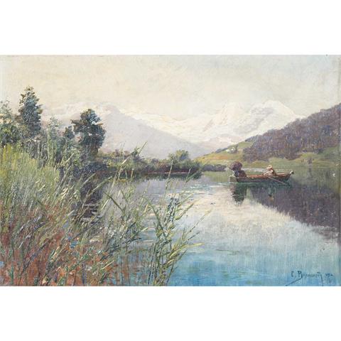 BÖSSENROTH, CARL (1863-1935), "Paar in einem Boot auf Gebirgssee", 1892,