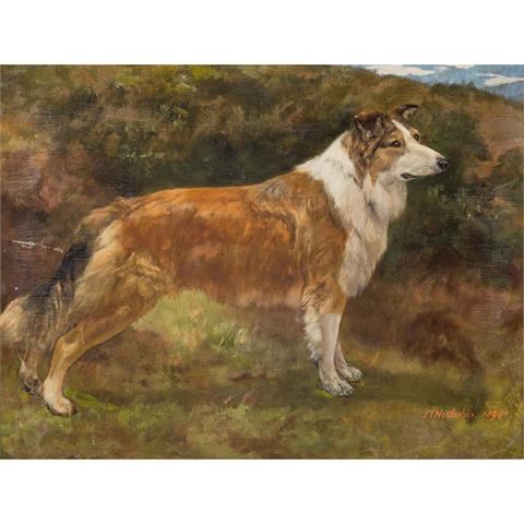 NETTLESHIP, JOHN TRIVETT (1841-1902), "Collie vor Landschaft", 1898,