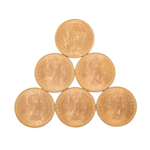 Großbritannien - 6 x GBP Sovereign, GOLD,