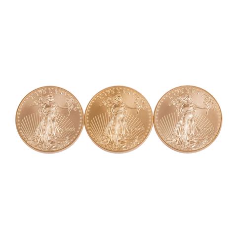 3 x USA/GOLD - 50 Dollars 2008, American Eagle,stgl.-,
