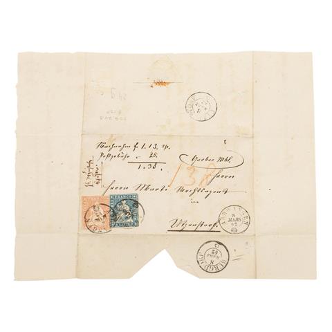 Schweiz - 1862, Nachnahmebrief, frankiert mit 10 und 15 Rappen
