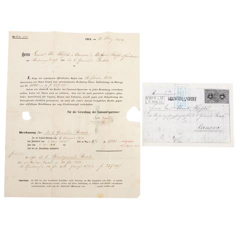 Schweiz - 1850, 10 Rappen im Paar, Ausgabe Rayon II, auf Einschreibebrief