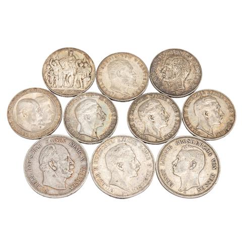 Deutsches Kaiserreich - Kleinkonvolut von 10 Silbermünzen,