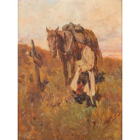 ROLLAND, Giulio, ATTRIBUIERT (1859-1913), "Kosak neben seinem Pferd stehend",