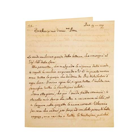 CASANOVA - Extrem seltener Brief des bekannten Abenteurers