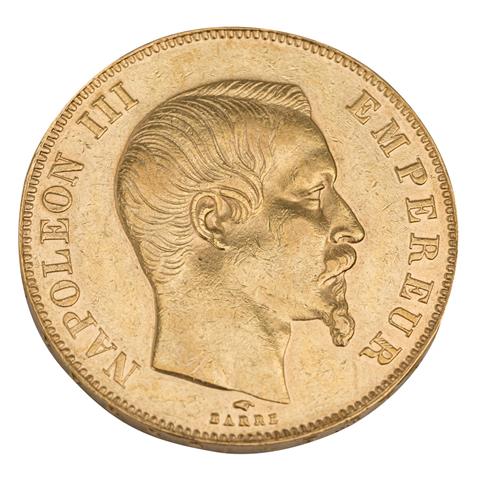 Frankreich/Gold - 50 Francs 1858/A, Napoleon III., ss,