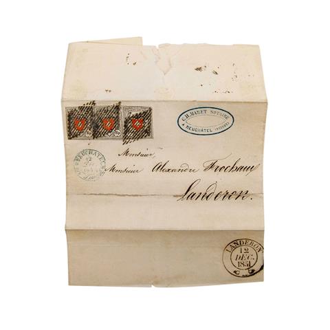 Schweiz, lokale Post - 1850, 2 1/2 Rappen schwarz / rot  im Dreierstreifen
