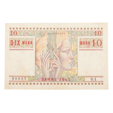 Dt. Nebengebiete - Saargebiet 10 Mark / DIX Mark 1947