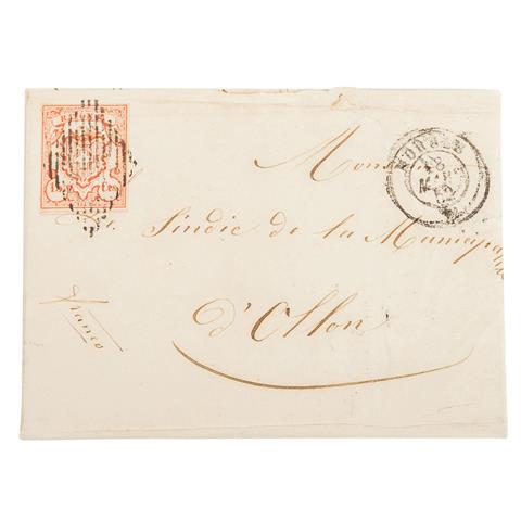 Schweiz - 1852, 15 cts., Rayon III, ziegelrot, auf Briefumschlag,
