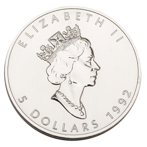 Kanada /SILBER - Elisabeth II. 1 oz Maple Leaf 5 $ 1992