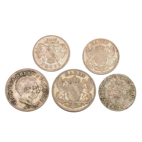 Altdeutschland Baden - Kleinkonvolut von 5 Münzen: