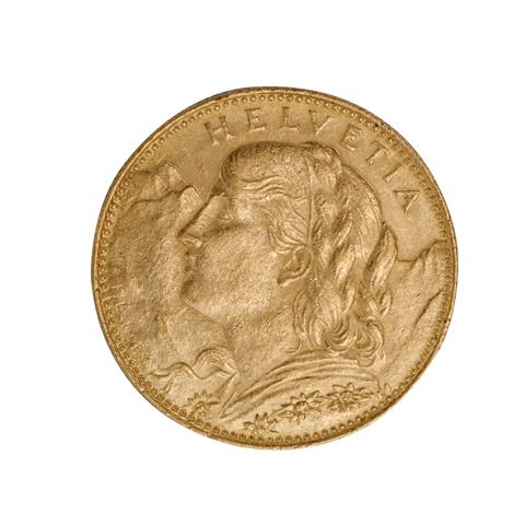 Schweiz - 10 Franken 1922/B, Motiv Vreneli, GOLD,