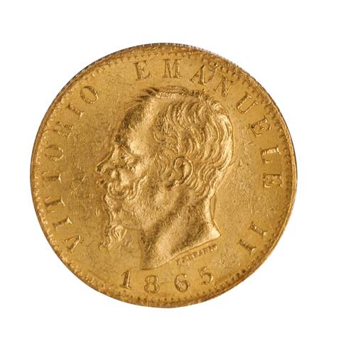 Italien/GOLD - 20 Lire 1865, Viktor Emanuel II., ss, Kratzer,