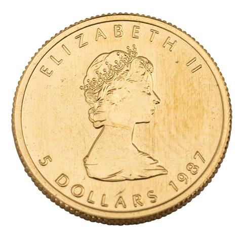 Kanada/GOLD - 5 Dollars 1987, Maple Leaf, vz-, Kratzer,