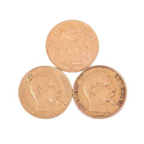 Frankreich/GOLD - 2 x 20 Francs Napoleon III 1852/58, 1 x 20 Francs République Francaise 1893,