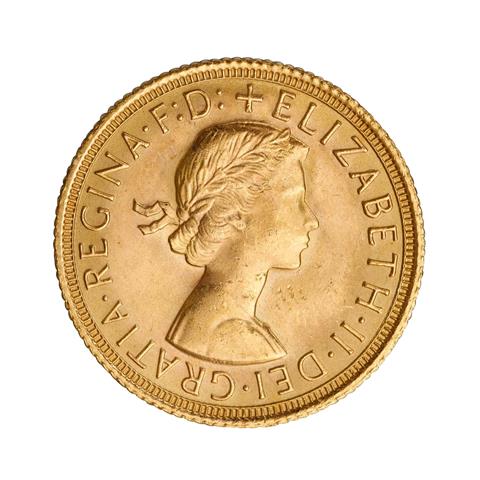 Großbritannien /GOLD - Elisabeth II mit Schleife, 1 Sovereign 1967,