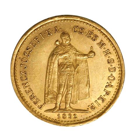 Ungarn - 10 Kronen 1892/KB, Franz  Joseph, GOLD,