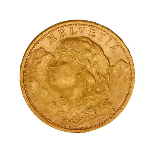 Schweiz - 20 Franken 1927/B, Vreneli, GOLD,