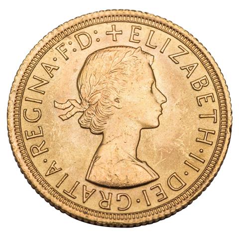 Großbritannien /GOLD - Elisabeth II. mit Schleife, 1 Sovereign 1966,
