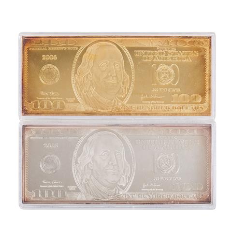 USA - 2 x 100 Dollars in Silber und Silber vergoldet,
