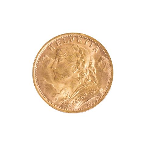 Schweiz - 20 Franken 1935/B, Motiv Vreneli, GOLD,