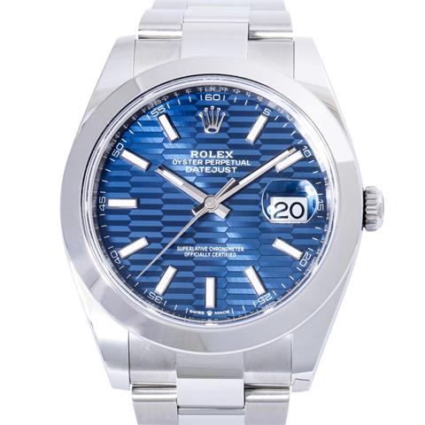 ROLEX Datejust 41 "Blue Motif - Oyster", Ref. 126300. Armbanduhr. Teilw. verklebt.