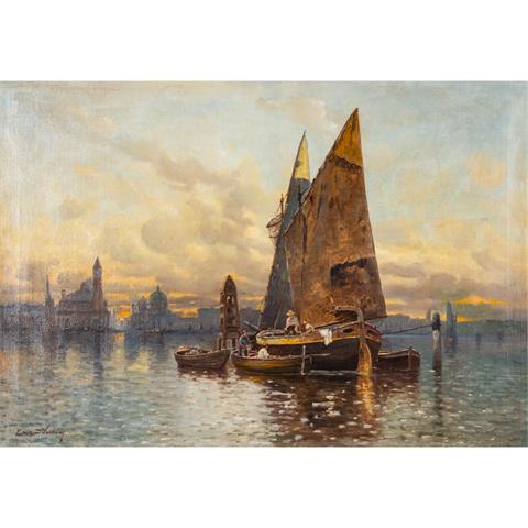 LUBICH, FERNAND (XIX-XX) "Segler in der Lagune von Venedig bei Abenddämmerung"