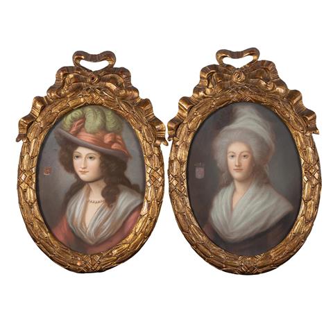 MALER DES XIX JAHRHUNDERTS "Zwei Portraits, Marie Antoinette und Marie Therese de Siziles"