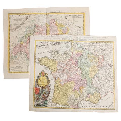 2 historische Kupferstichlandkarten Frankreich u. Schweiz, 18.Jh. -