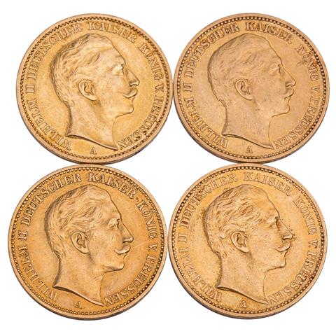 GOLDLOT - Dt. Kaiserreich - Preußen, Wilhelm II. 4 x 20 Mark