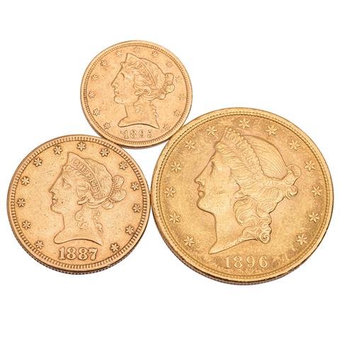 USA/GOLD - Trilogie mit 20 Dollars 1896