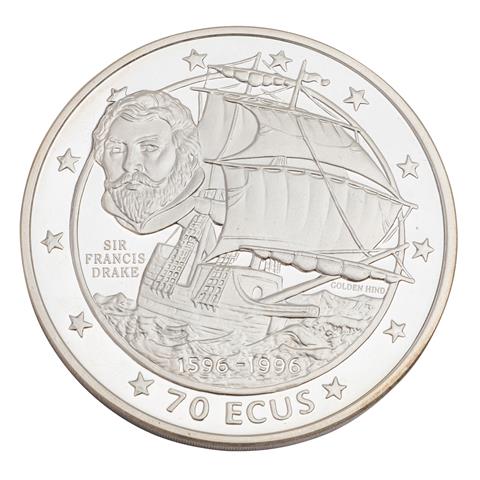 Gibraltar/Silber - 70 ECUS 1996, 400. Todestag von Sir Francis Drake,