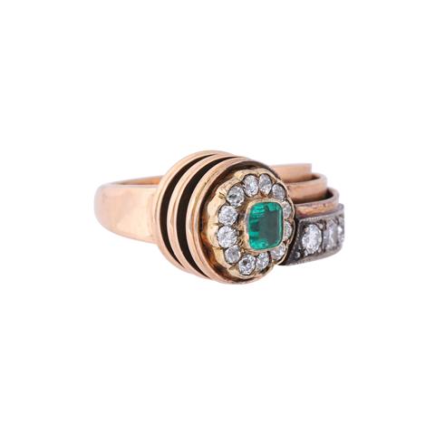 Art Déco Ring mit Smaragd und Diamanten