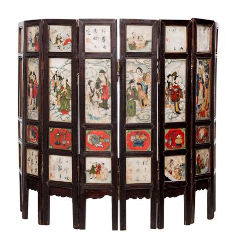 Achtteiliger durchscheinender Alabaster-Stellschirm. CHINA Qing-Dynastie (1644-1912).