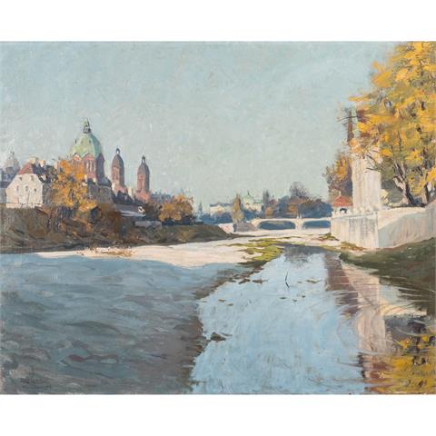 HERZOG, AUGUST (1885-1959), "München, das Flussbett der Isar von der Ludwigsbrücke aus",