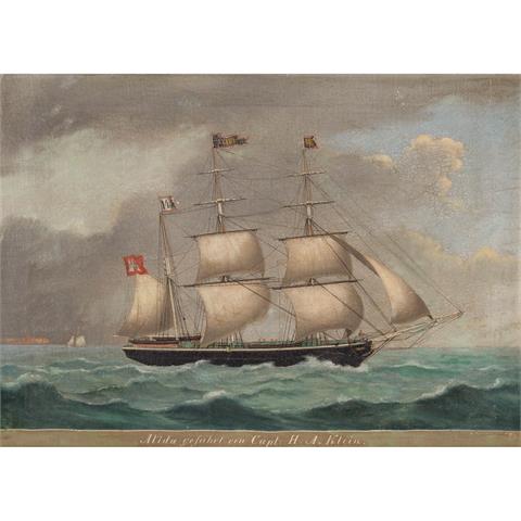 PETERSEN, LORENZ (1803-1870), Kapitänsbild "Alida geführt von Capt. H. A. Klein", 1848,