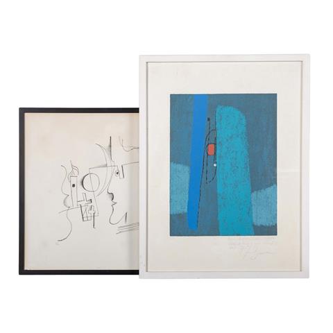 ACKERMANN, MAX (1887-1975), 2 Grafiken: "Komposition in Blau" (1) & "Figürliche Komposition" (2),