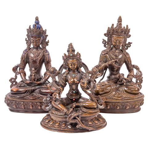 Drei Buddhistische Skulpturen aus Metall. TIBET, 20. Jh.: