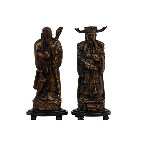 Paar Skulpturen 'Lu' und 'Shou'. CHINA, 1. Hälfte 20. Jh.: