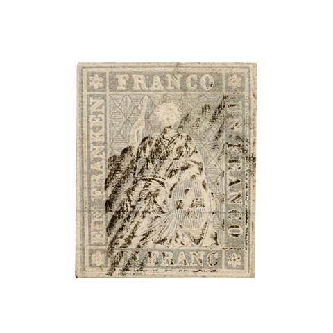 Schweiz - 1855, 1 Franken, Strubeli, Berner Druck, Farbvariante hellbläulichgrau,