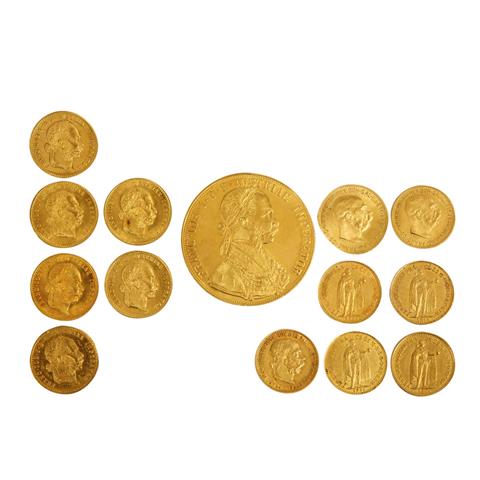 Österreich/GOLD - Lot mit 14 Münzen ca. 58,74 g fein,