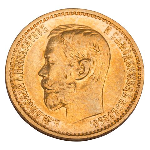 Russisches Zarenreich  /GOLD - Nikolai II. 5 Rb 1898