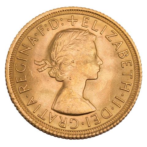 Großbritannien /GOLD - Elisabeth II mit Schleife, 1 Sovereign 1966,