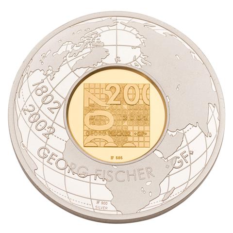 Erinnerungsmedaille für Mitarbeitende '200 Jahre Georg Fischer' 1802 - 2002 PP  - Silber/Gold