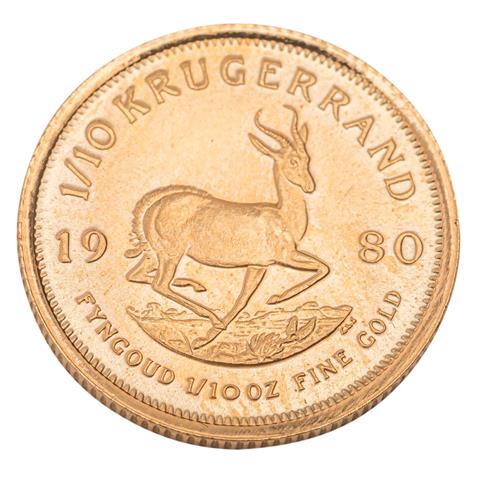 Südafrika/GOLD - 1/10 Unze GOLD fein, 1/10 Krügerrand 1980,