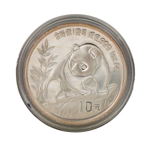 China/Silber - 10 Yuan 1990, Panda auf Fels,