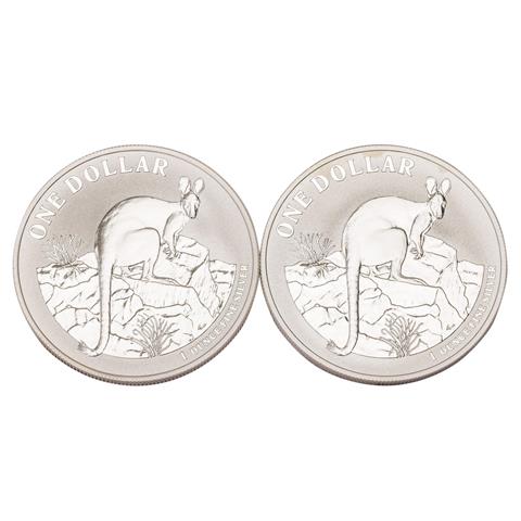 Australien /SILBER - Elisabeth II. 2 x 1 $ Kangaroo 1 Unze 2010