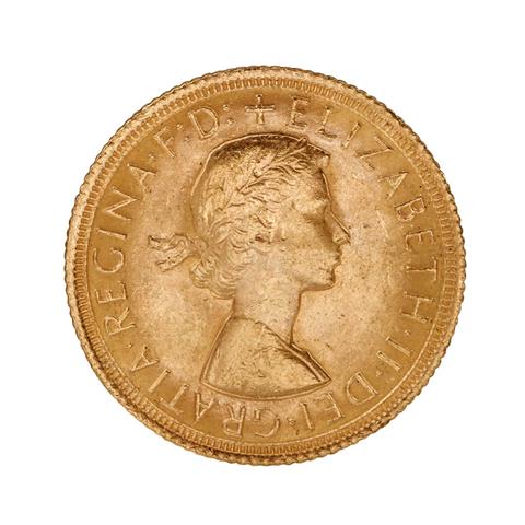 Großbritannien /GOLD - Elisabeth II. mit Schleife, 1 Sovereign 1968