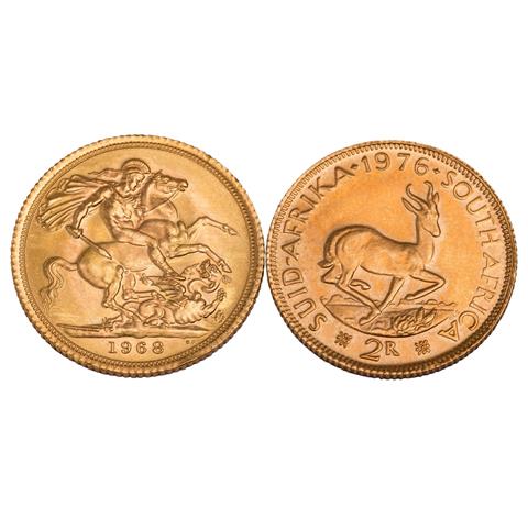 2 Goldmünzen aus Grossbritannien u. Südafrika