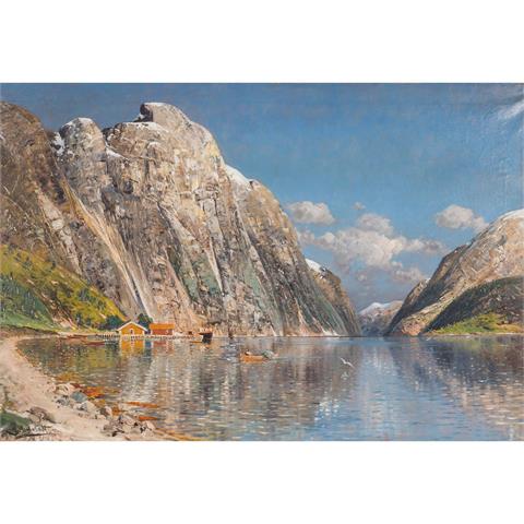 HOLMSTEDT, JOHANNES (1851 - 1929), "Fjordlandschaft mit Booten",